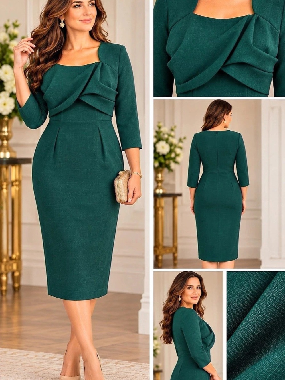 Nora Gardner Emerald Green Draped Bust Sheath Cocktail Dress XL